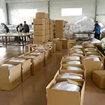 Packed duvets in cartons ready for dispatch