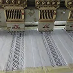 Embroidery machines stitching a lace pattern