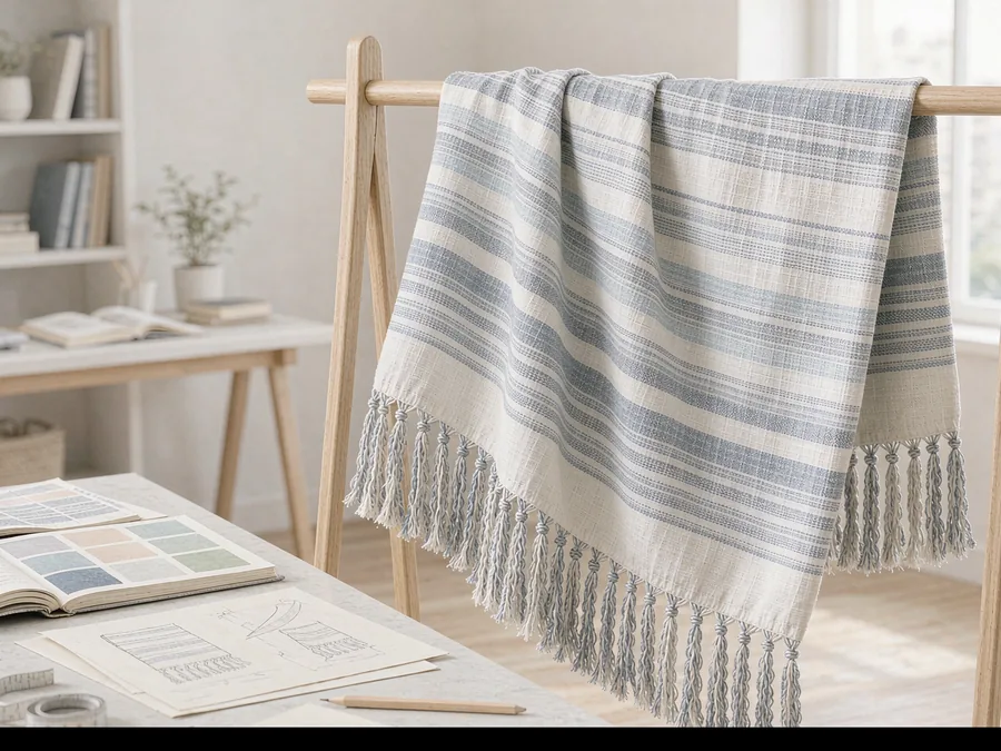 Customized Designs – peshtemal towel design concept Designing custom striped peshtemal towel with hand-twisted fringes