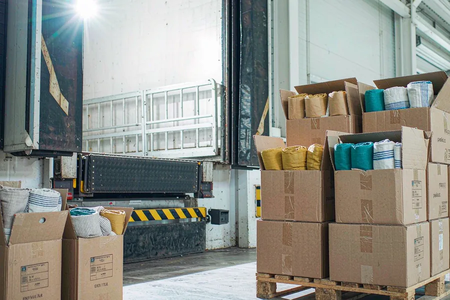 Packed towel orders ready for door-to-door delivery