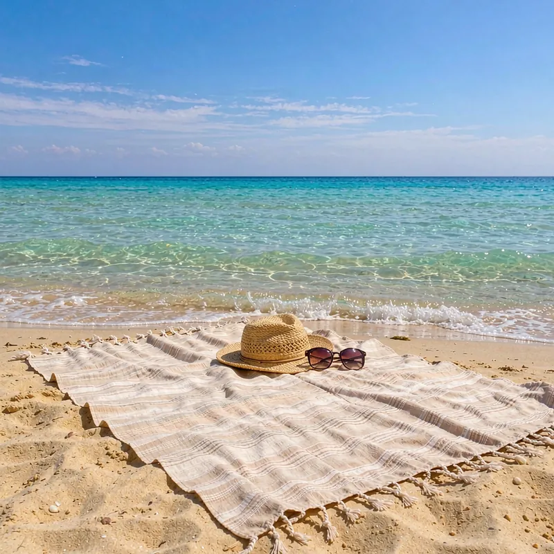 Peshtemal Beach Towel Use Peshtemal used as a beach towel